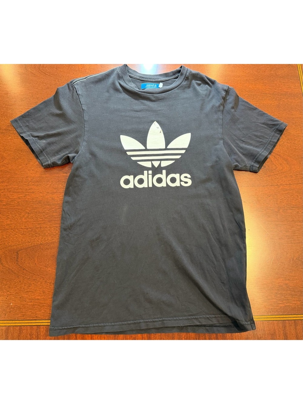 Adidas Originals Trefoil T Shirt Mens M Black White Logo Graphic Tee Distressed
